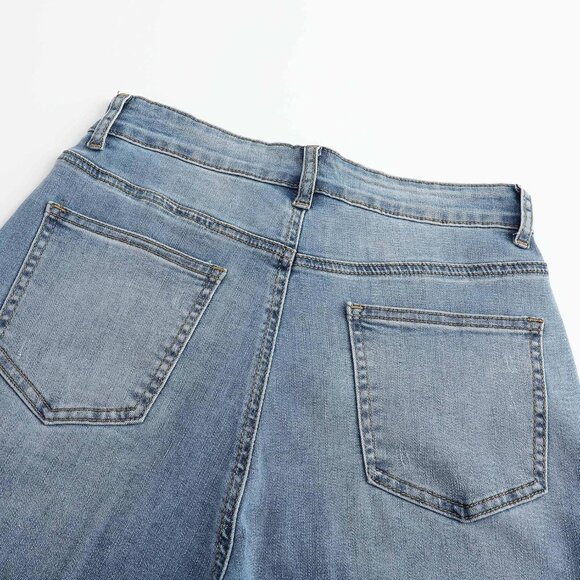 Women's Stretch Denim High Waisted Wide Leg Distressed Jeans Size 14 - Picture 8 of 9